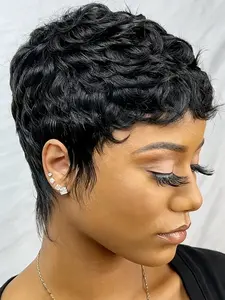 pixie cut wig Pre Cut Wigs Short Burgundy Natural Straight Layered Pixie Wig, 150% Density Human Hair Wigs for Women, Daily Party Cosplay Use, Glueless Human Wigs