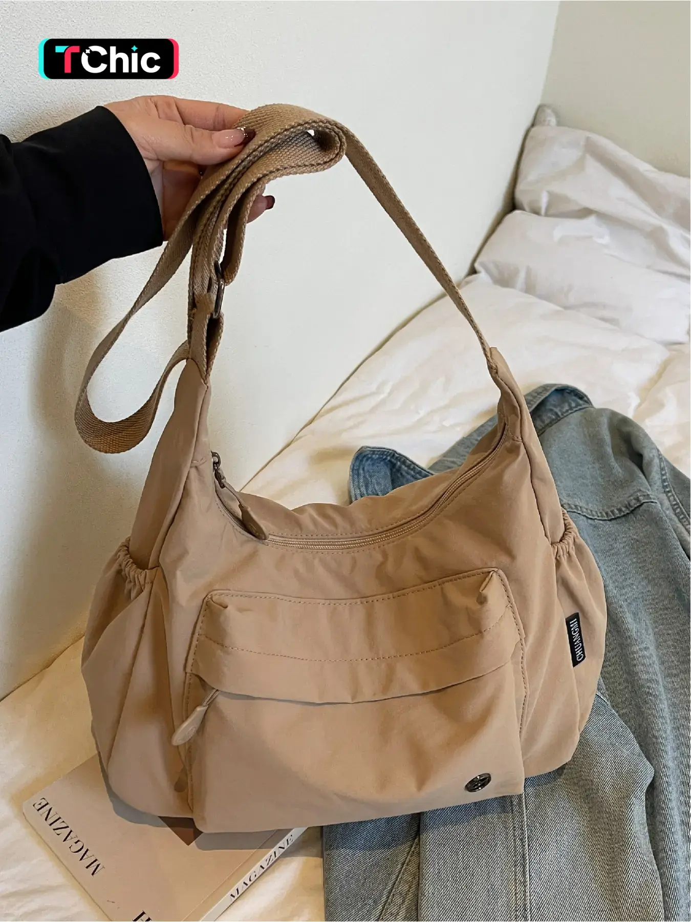 Large capacity casual shoulder bag with solid color canvas design, simple and comfortable Everyday crossbody bag with multiple pockets, niche and versatile armpit bag, outdoor sports shopping commuting bag, Trendy commuter bag, Daily commuter bag