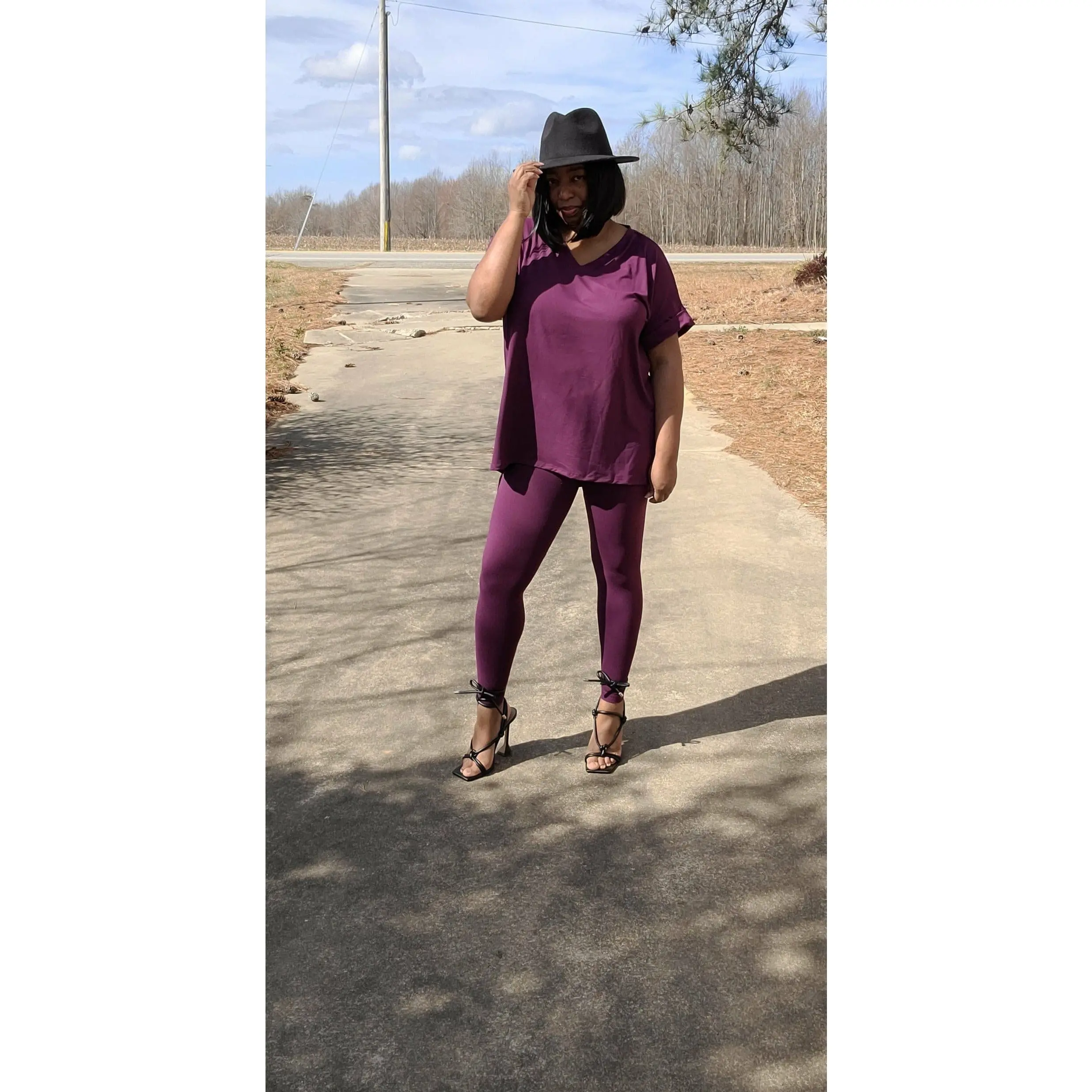 V- Neck Legging Set | Dark Plum