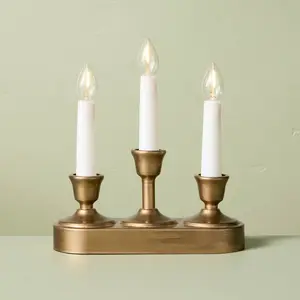 8.66" Christmas Window Flameless Candelabra Brass - Hearth & Hand with Magnolia 8.66" Christmas Window Flameless Candelabra Brass - Hearth & Hand with Magnolia