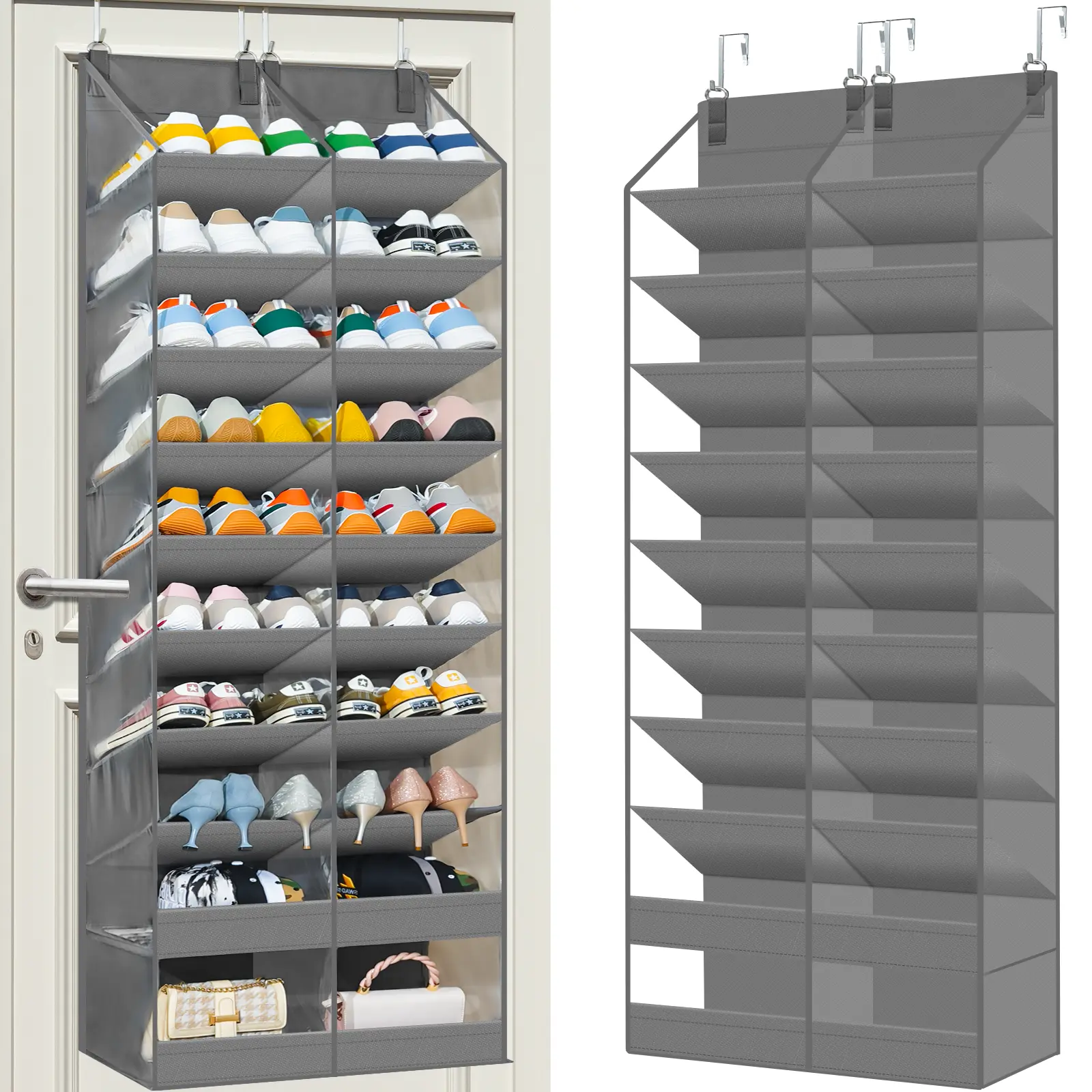 Hanging Fabric Mesh Over-the-Door Shoe Storage Organizer - Heavy Duty Home Rack with Deep Pockets, Foldable Minimalist Design, Fits 20-30 Pairs, Ideal for Bedroom, Entryway, Storage Organization Gift
