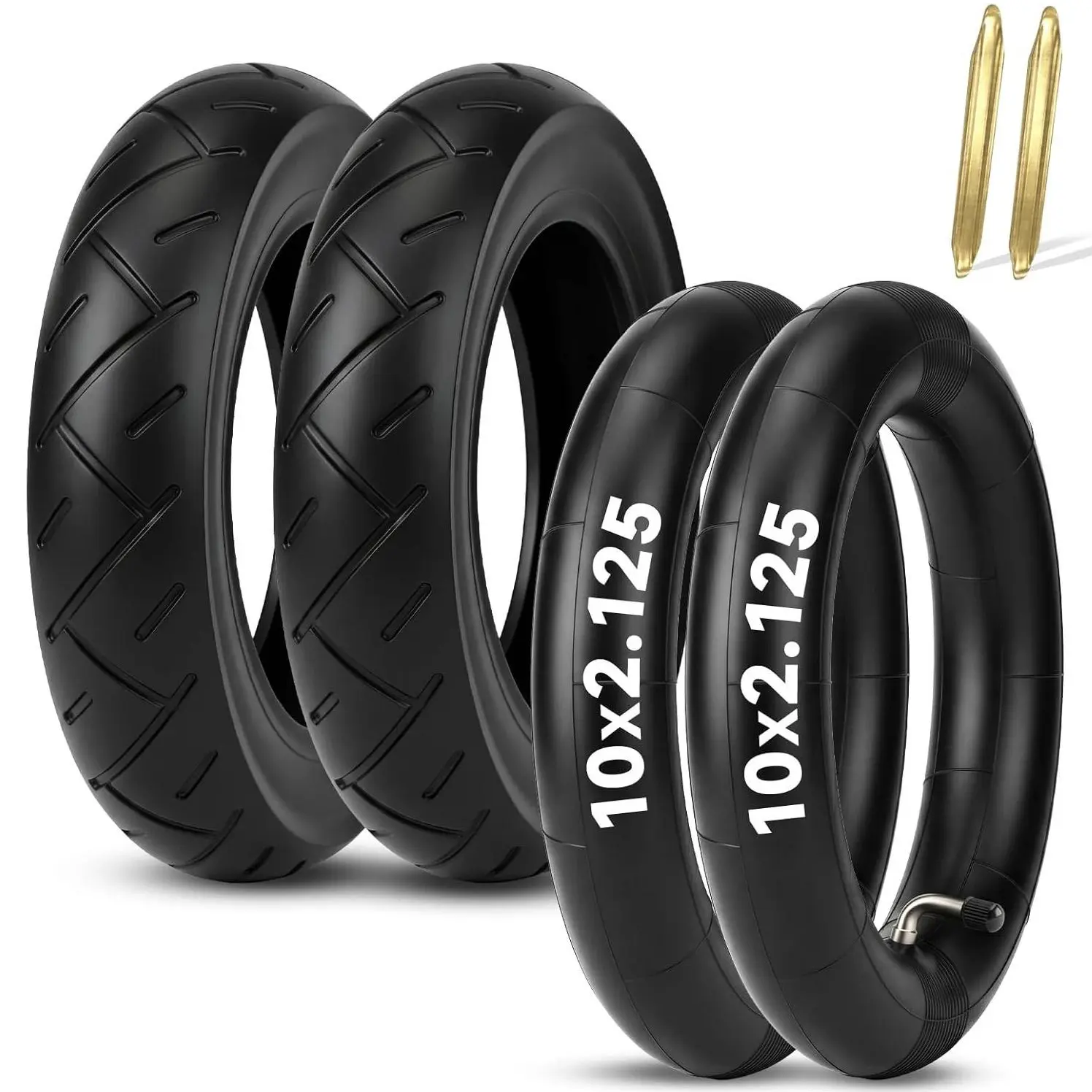 10x2.125 Electric Scooter Tires, Pneumatic Set (2 Tires + 2 Tubes) with 90° Valve & Anti-Slip Tread Design, Components & Parts for Segway F-Series, Gotrax G4, Segway/Gotrax, 90° Bent Valve & Tire Levers Included