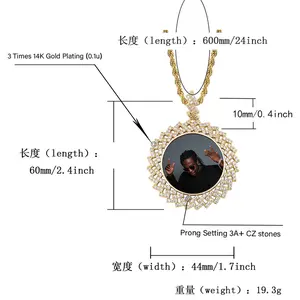 DIY Photo Rhombus Medallion Pendant Full Zircon Hip-Hop Trendy Jewelry Necklace Accessory
