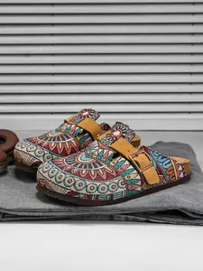 Boho Style Gingham Patchwork Slip-On Mules, Round Toe Wide Fit Casual Shoes, All-Season Comfortable Walking & Outdoor Footwear