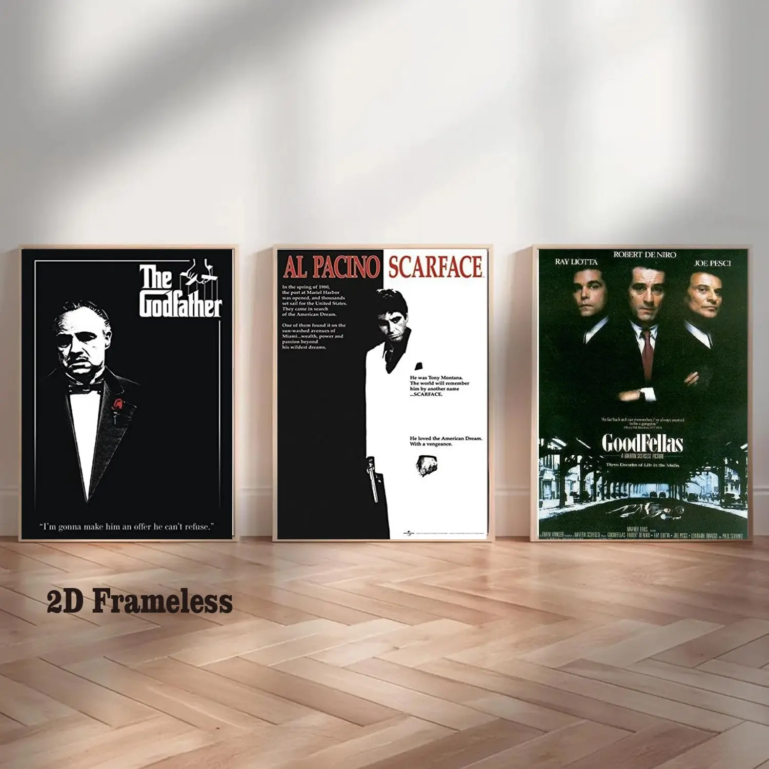 3-Piece Set | Frameless | Frameless Design | Legendary Gangster Movie Posters | Canvas Prints | Art Prints | Gangster Portraits | Canvas Art | “Scarface” | Escobar | “The Godfather” | Wall Decor | Above Bed Wall Decor | Artwork