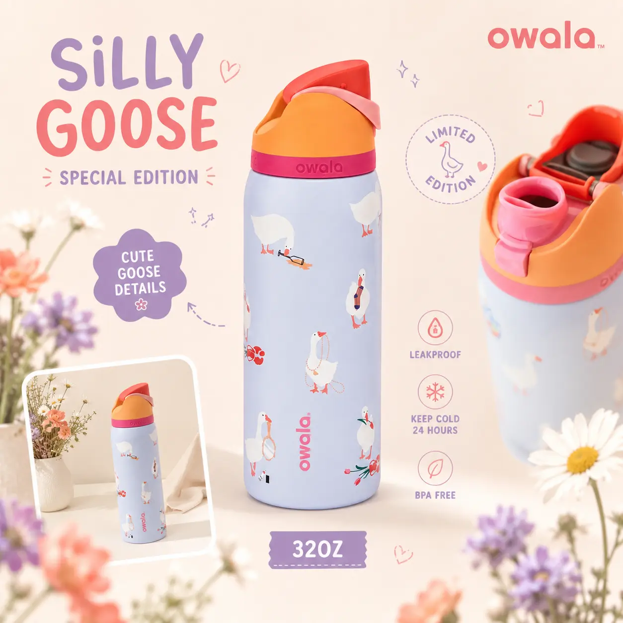 Owala UO Exclusive Silly Goose FreeSip 32 oz Water Bottle Owala UO Exclusive Silly Goose FreeSip 32 oz Water Bottle