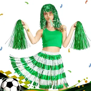 World Cup 5-Piece Set, Fringe Rain Dress + Grass Skirt, Football Cheerleading, Fan Support Decoration Kit