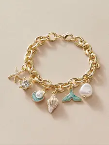 Shell & Starfish Design Charm Bracelet, Fashionable Jewelry for Women & Girls, Trendy All-match & Exquisite Jewelry for Birthday Gift