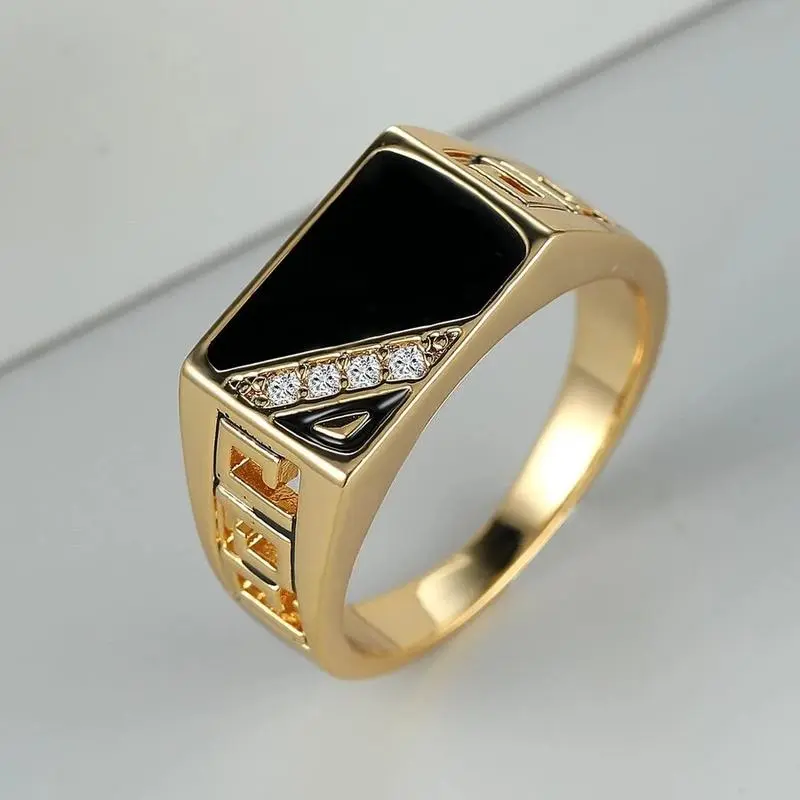 Men's Funky Ring, Geometric Copper Band with Multicolor Rhinestone Accents, Trendy Jewellery Accessories for Vacation, Funky Rings, Punk Style Ring