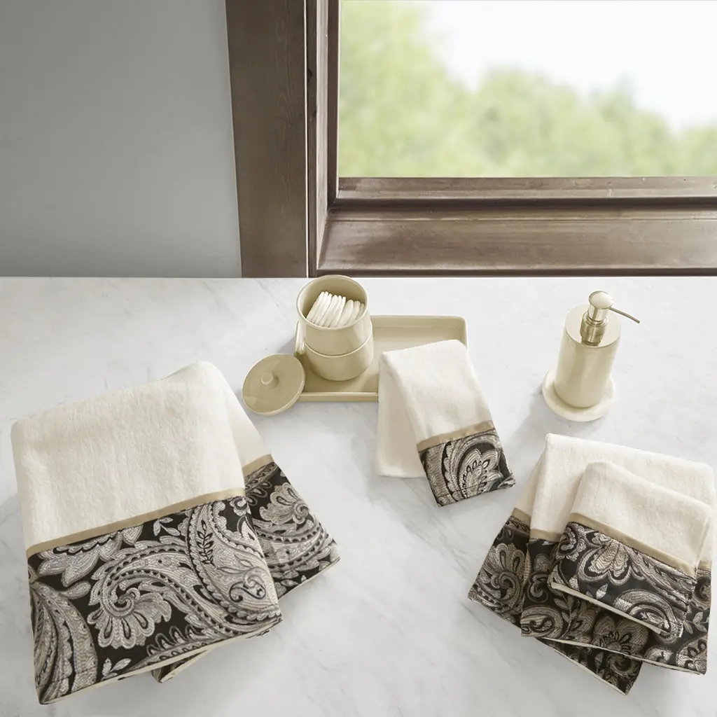 6 Piece Jacquard Towel Set, with 2 Bath Towel, 2 Hand Towels and 2 Fingertip Towels, Cotton Multicolor