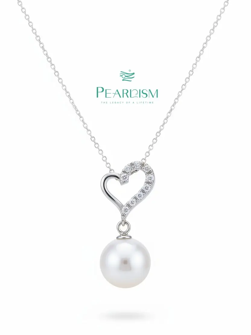 【Adee】PEARLISM Dainty Everyday Edison Pearl Pendant | 9.5-10.5mm Heart Silver CZ Hypoallergenic-AFEP025