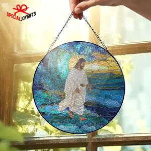Stained Glass Jesus Christ Suncatcher, Christian Glass Windows Hanging, Christian Art Light Catcher, God Jesus Home Decor,Faith Window Decor