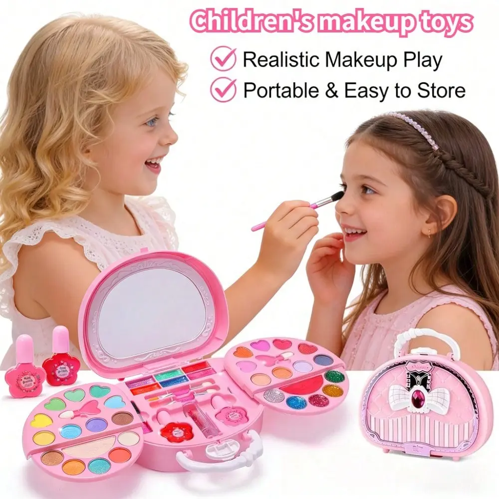 1pc Kids' Simulation Makeup Set - Portable Princess Makeup Box with Eyeshadow, Lipstick, Nail Polish - Little Girl Home Play Toy, Birthday Party Gift