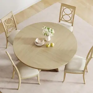 47" Farmhouse Round Dining Table Set for 4-6 – Wooden Top with Pedestal Base, Perfect Circle Kitchen and Dining Room Table, Natural