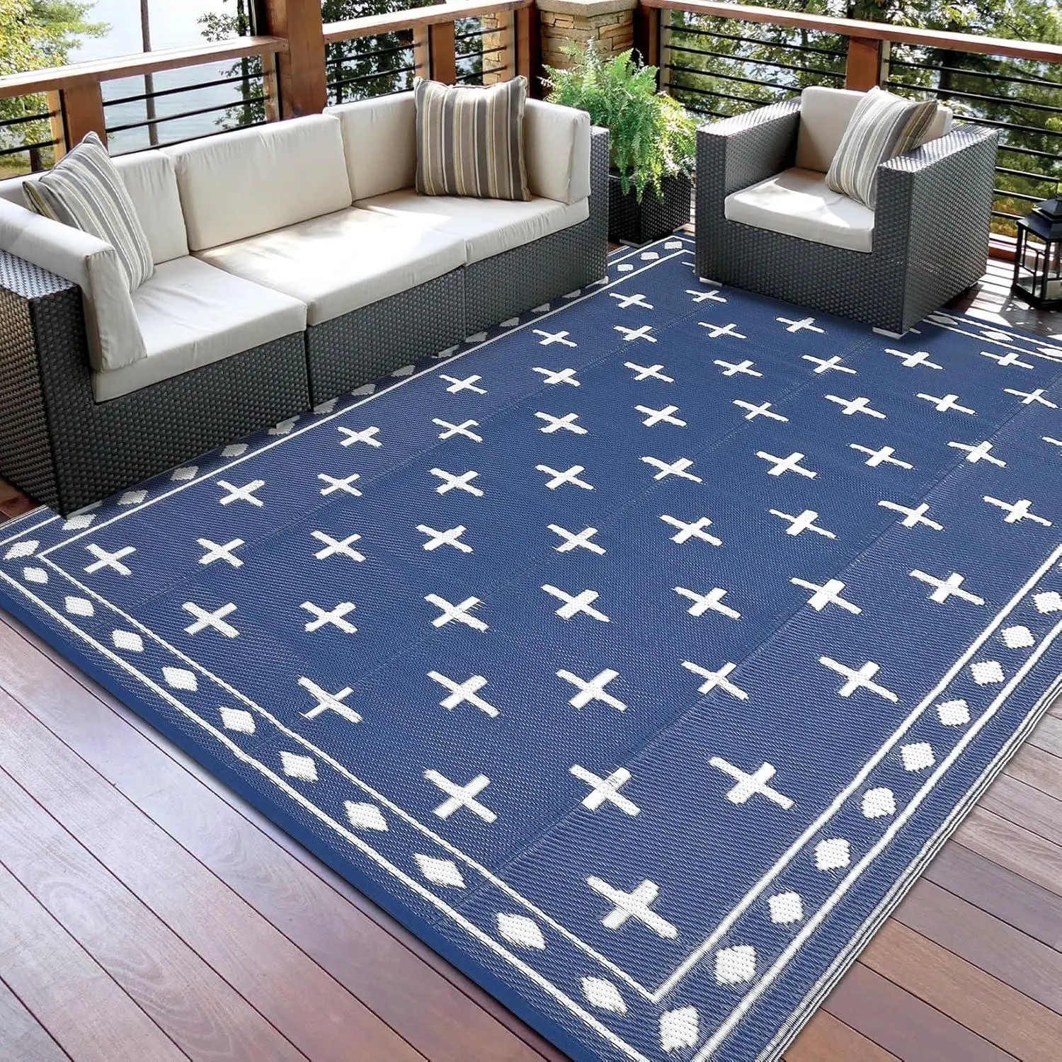 9x12 Rectangular Plastic Tube Outdoor Rug - Reversible Waterproof Area Mat, Durable, Fade Resistant, Hypoallergenic, Stain Resistant, Foldable for Garden, Patio