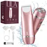 Akunbem 2 in 1 Women's Electric Shaver Dual Head Bikini Trimmer IPX7 Waterproof Wet Dry Use Body Hair Trimmer Facial Hair Remover for Bikini Underarm Leg Arm Body Face