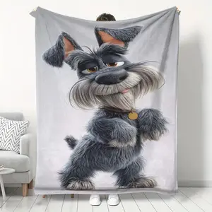 Fun Schnauzer Dog Pattern Digital Print Flannel Throw Blanket, Soft Warm Easy Clean, Perfect for Sofa Bed Office Travel All Seasons Comfort, Decorative Giftable Blankets