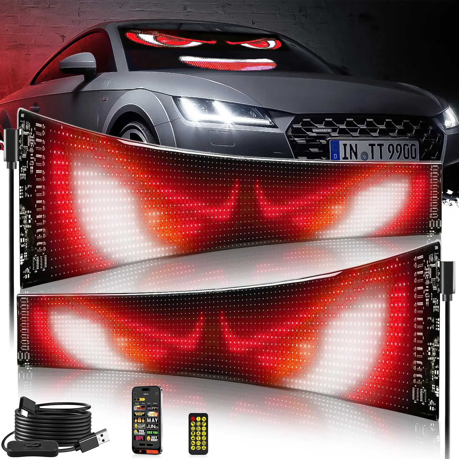 DIBMS Devil eyes For Vehicle, Truck, LED Matrix Panel, LED Sign For Car: Programmable, Bluetooth APP Control,Wireless APP-Controlled Scrolling LED Screen, Dynamic USB-Powered LED Display Screen Car Decals Car Accessories Car Ornament  Led Lights