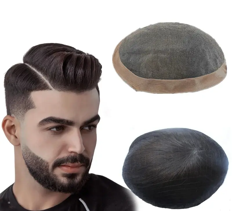 2026 New Toupee for Men Fine Mono Men Toupee Human Hair Replacement System Hair Prosthesis Natural Black Hair Units