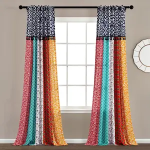 Lush Decor Boho Patch Window Curtain Panel Set - Multi-Colored Patterned Curtains for Home Decor