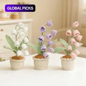 Cute Handmade Knitted Crochet Lily of the Valley Potted Décor, 1-Count Desktop and Home Decoration for Living Room and Bedroom, Perfect Holiday and Birthday Surprise Gift