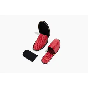 Women's Red Crocodile Embossed Leather Foldable Slipper