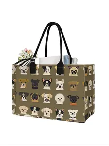 Large Capacity Dog Print Storage Bag, Durable Handle, Space Saving Multi-Purpose, Ideal for School, Travel, Shopping, Reusable Grocery Bags