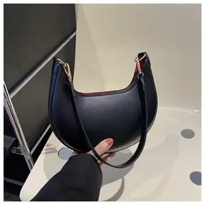 Women's Leather Shoulder Handbag Top Handle Crescent Bag Underarm Purse with Zipper Closure for Everyday Use