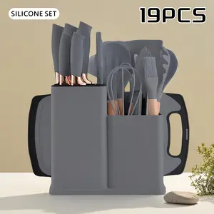 Professional 19-Piece Kitchen Knife Set, including chef's knife, paring knife, and scissors. Forged from high-carbon stainless steel for excellent sharpness, and equipped with non-slip grip handles. Suitable for everyday use in home kitchens.