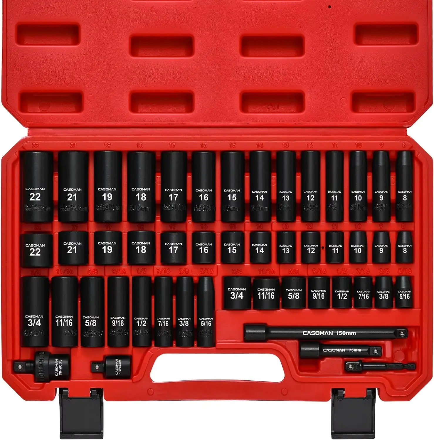 49-Piece 3/8" Drive 6-Point Impact Socket Set, Standard SAE (5/16-in to 3/4-in) and Metric (8-22 mm) Sizes for Tools & Hardware Applications