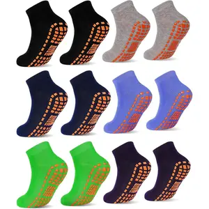 KF5-SK017 Trampoline Socks for Kids with Grips Non Slip 6 Pairs Bounce House Grip Socks for Kid Boys Girls (2-13 Years)