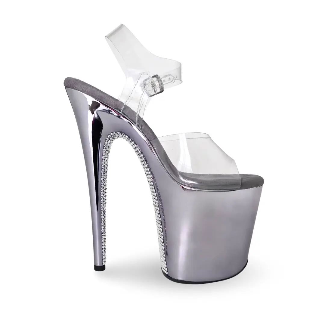 Chrome PurpleGrey Diamondback 8 Inch Pole Dance Heels, High Heels, Chrome Finish