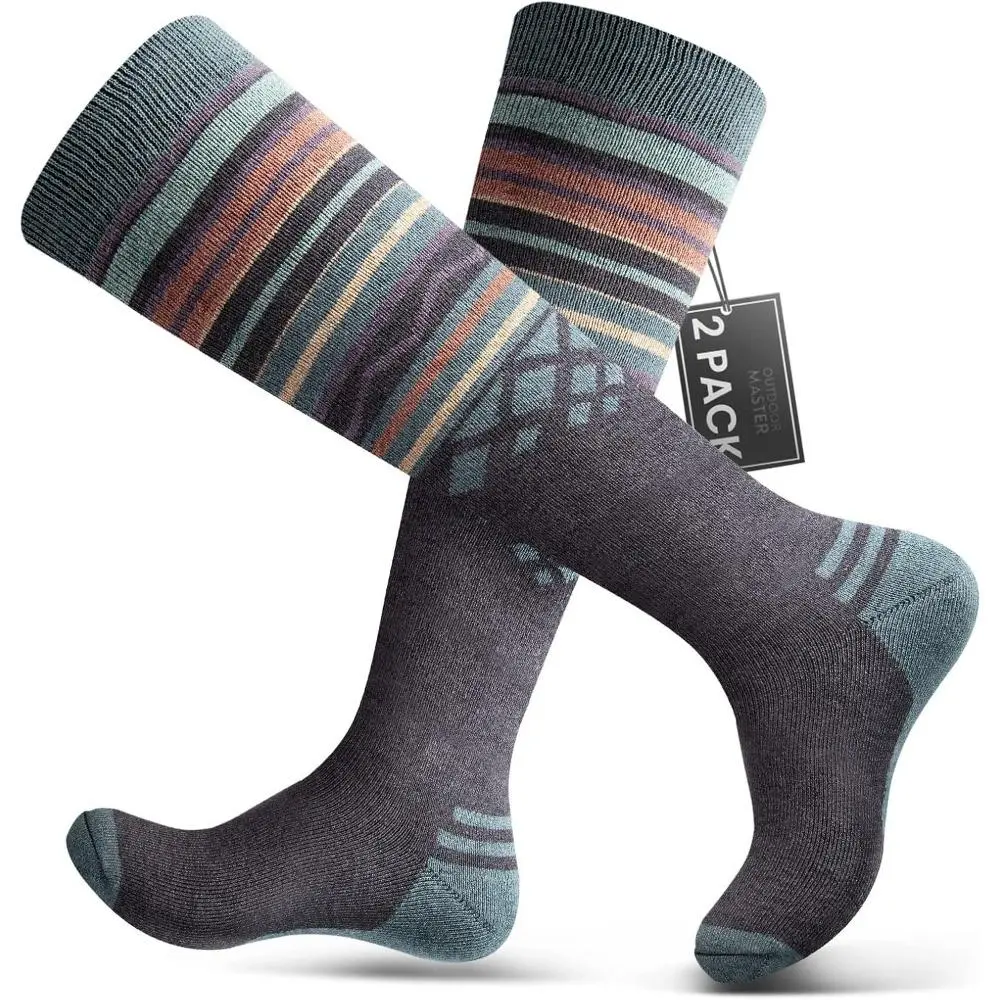 Unisex 30% Merino Wool Ski Socks - M Size, Over-Calf Cuff Grip, Moisture-Wick Thermal, Seamless Toes, Stretch, 3% Rubber, Nylon, for Adults Winter Snowboarding Cold Sports, Ideal for Family and Friends