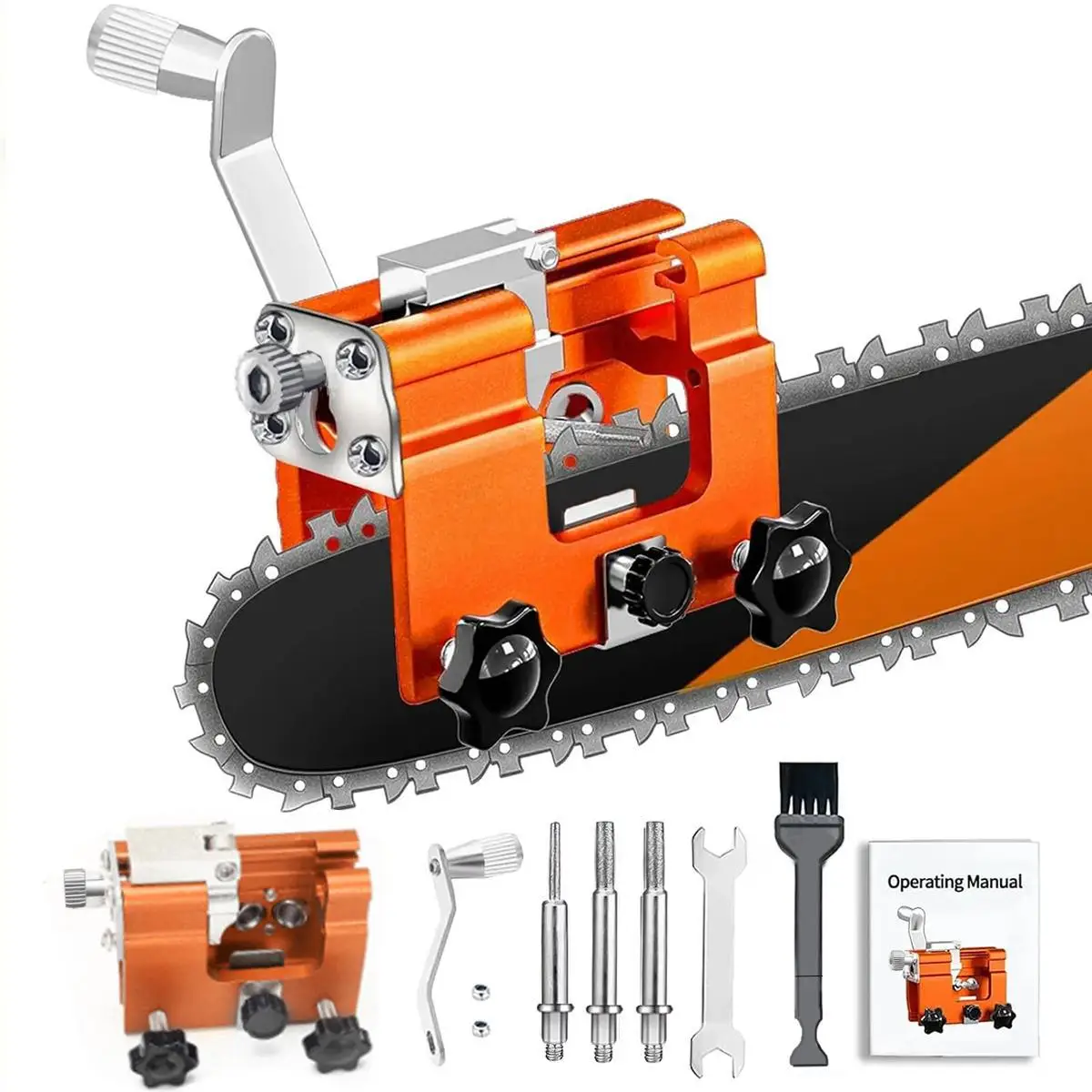 Chainsaw Sharpener Jig Kit, Portable Chainsaw Sharpening Tool with Burr Grinding Stone & Cleaning Brush, Manual Chain Saw Blade Sharpener Attachment