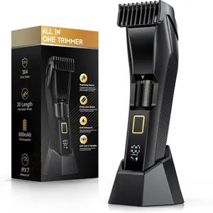 Men's Beard Trimmer-All-in-One Mustache Trimmer for Men with 20 Length Adjustable,Cordless IPX7 Waterproof Wet/Dry Clipper,LED Display,Stainless Steel T-Blade for Precision Facial Hair Trimming(Black Gold)
