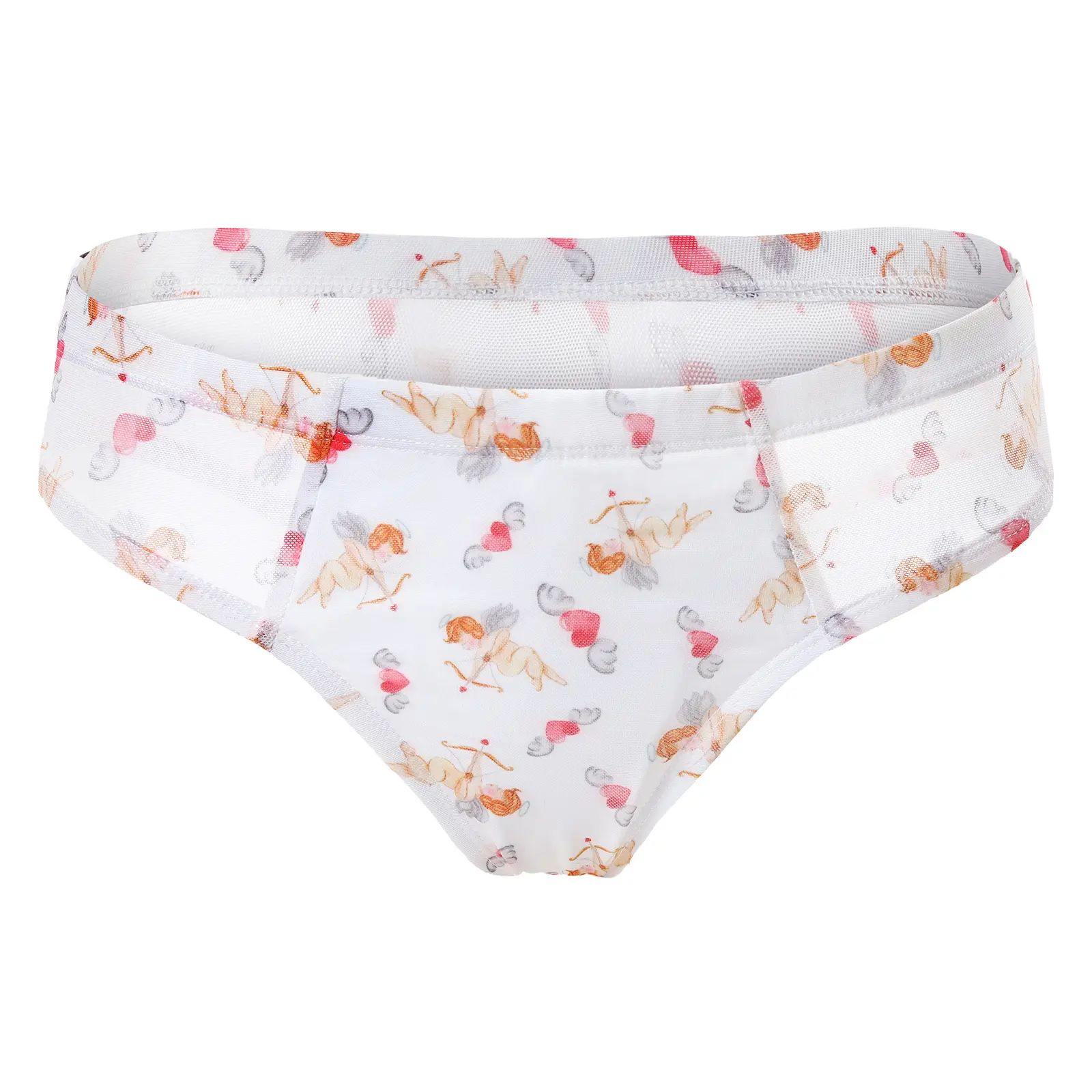LittleForBig Breathable Cupid Print Mesh Tucking Gaff Brazilian Cheeky Panties Smooth Silky Hiding Gaff Shaping Briefs for Crossdressers Transgender Individuals