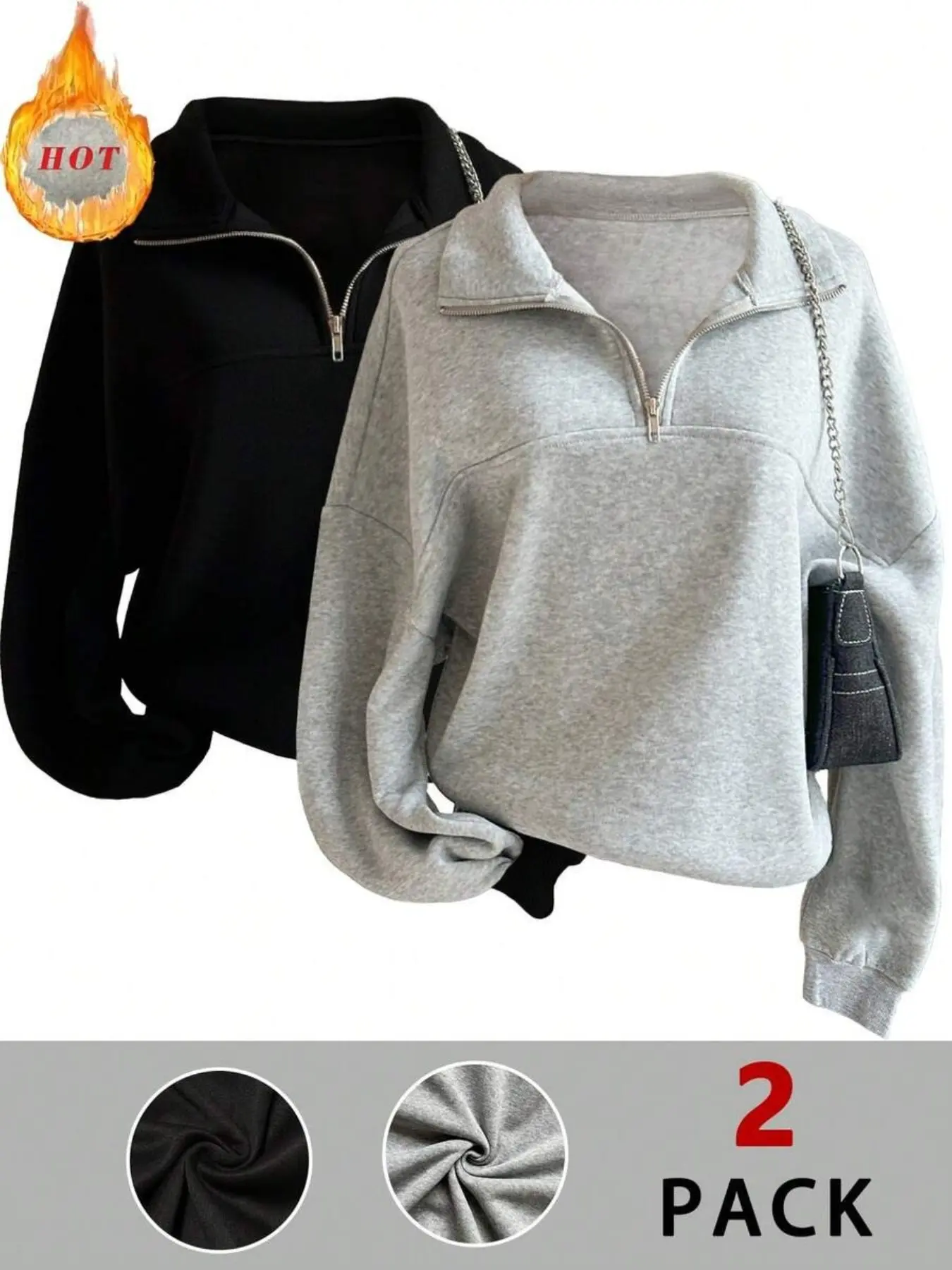 2-Pack Women's Collared Quarter Zip Long Sleeve Casual Sweatshirt, Cozy Fall Pullover