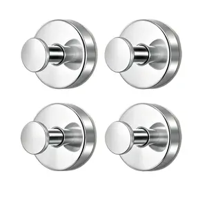 4 Pack Brushed Nickel Suction Hooks, Stainless Steel Bathroom Towel Hooks, No Drill Removable Wall Hooks for Shower, Kitchen