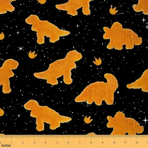 Cartoon Dinosaur Fabric By The Yard,2 Yard,3D Dino Upholstery Fabric for Chairs,Chicken Nugget Waterproof Fabric,Fried Foods Reupholstery Fabric