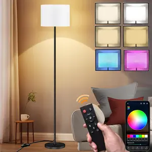 Floor Lamp for Living Room Bedroom,Modern LED Floor Lamp with Remote Control and Stepless Dimmable Colors Temperature & Brightness,Standing Lamps Tall Lamp (A:Black White(9W Bulb))