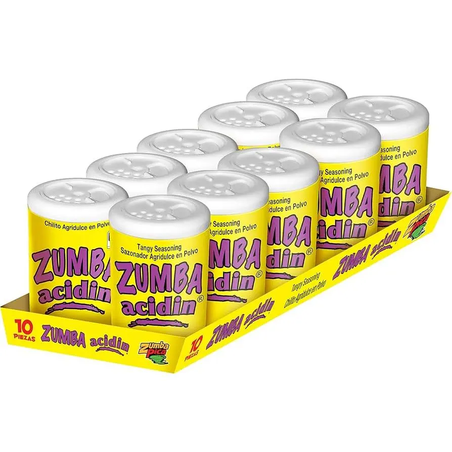Zumba Acidin Tangy Chili Powder Seasoning - 10 Count - Mexican Candy Sprinkle, Sweet & Sour Chili
