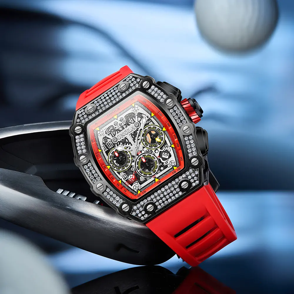 Luxury Skeleton Automatic Watch for Men – Diamond Bezel Mechanical Timepiece with Rubber Strap, Waterproof Sport Business Wristwatch