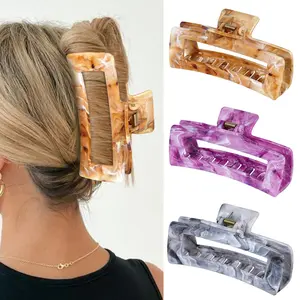 3PCS Hair Clips, 5 Inch Non-slip large Claw Clips for Thick Hair, Strong Hold Jaw Hair Claw, Reference Ink Painting Design, Hair Accessories for Teen Girls Women Gifts (Brown & Gray & Purple)
