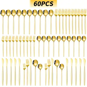 60-Piece Stainless Steel Cutlery Set, Mirror Polished Household Hotel Knife Fork Spoon, 12-person Stainless Steel Cutlery Set, Can Be Cleaned In The Dishwasher, Perfect Choice For Banquets, Parties