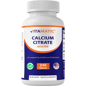 Vitamatic Calcium Citrate with Vitamin D3 – 240 Tablets – High Absorption Calcium Citrate with D3 – Non-GMO, Gluten-Free