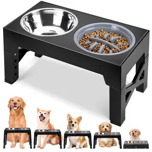 Elevated Dog Bowls, Dog Feeder With Stainless Steel Bowl & Slow Feeder Dog Bowl, 5 Heights Adjustable Raised Dog Bowls Stand