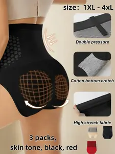 Three-Pack Waist Cincher Underwear, Skin Tone, Seamless Breathable Plus Size, Postpartum Shaping, Butt Lifting Triangle Panties