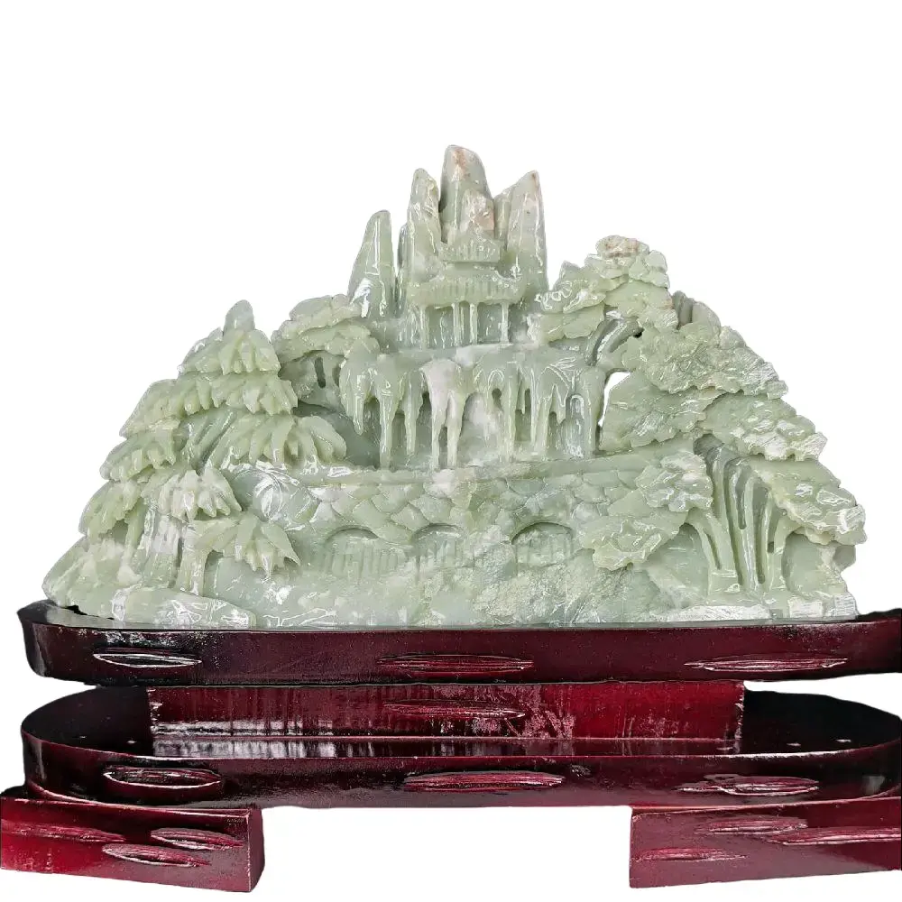Jade Hand Carved Mountain Scape and Village Sculpture with Detailed Village Structures Natural Jade Stone Features 8 lbs 11.4 Oz Home Decor