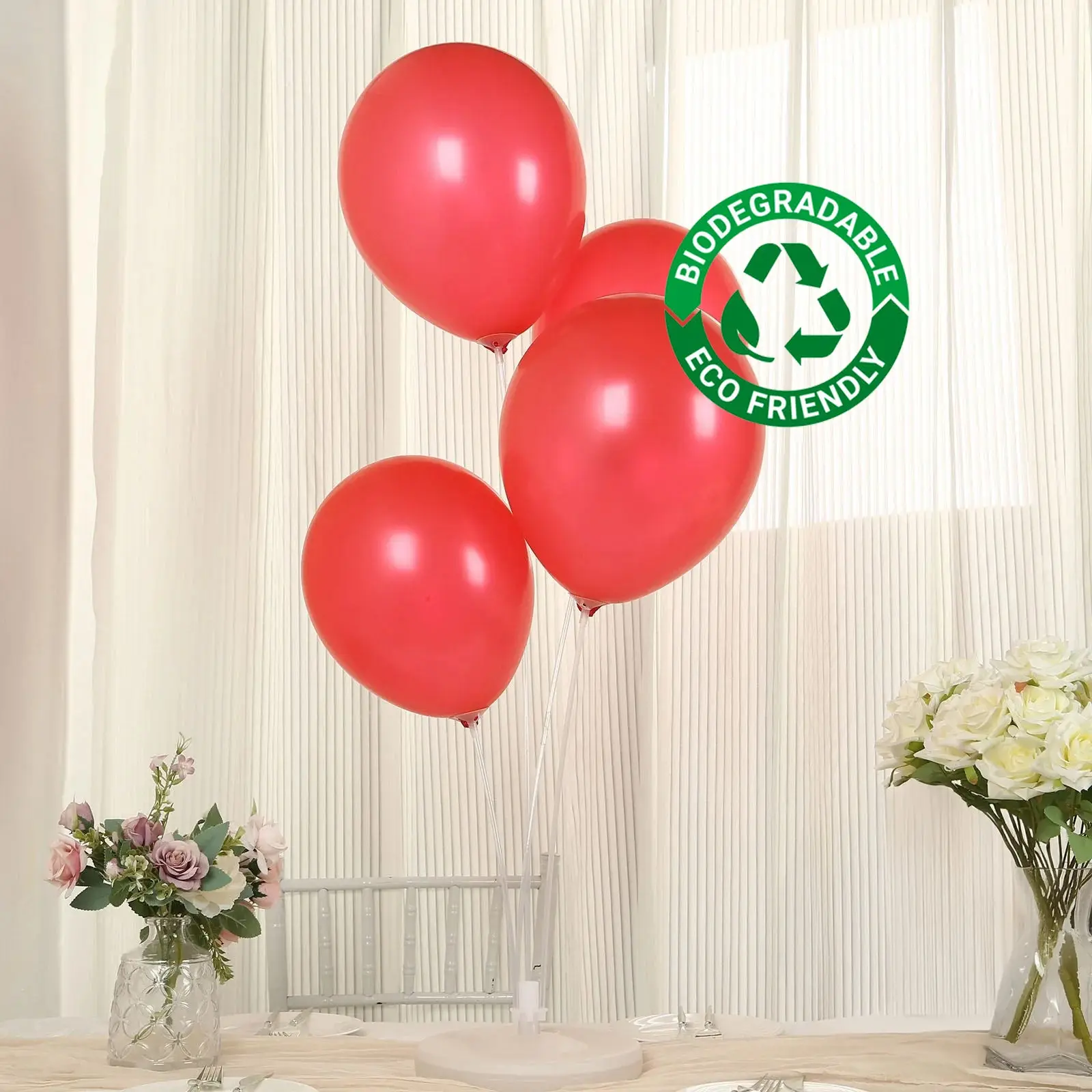 12" Red Biodegradable Latex Balloons, 50-Pack Thick Extra-Strong Helium Balloons for Wedding, Birthday Party Supplies & Ceiling Decorations, Balloon Decor