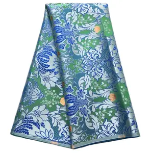African Damask Aso Oke Fabric 5Yards Thick Quality Jacquard Brocade Fabrics with Vibrant Floral Design